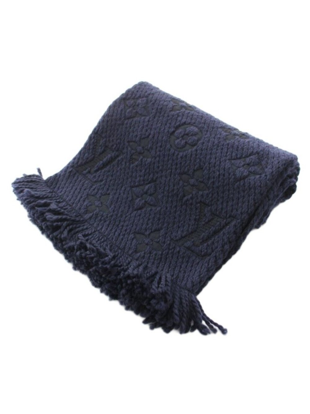 Louis Vuitton Echarpe Logo Mania Blue Nuit Scarf Monogram Fringe Silk Blend - Picture 2 of 6